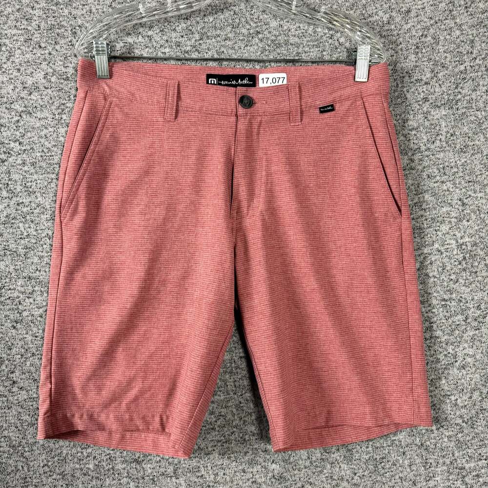 Travis Mathew Men's Size 32 Red Print 10" Inseam Polyester Golf Shorts